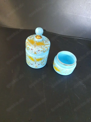 Tolle große alte Glas Dose Deckeldose  Emailmalerei - sehr Dekora