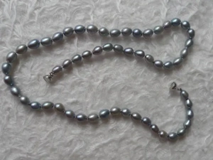 Echte silbergraue Perlenkette Perlen Kette Perlencollier einzeln geknotet 925 Silber