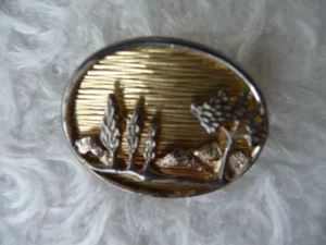 Antike edle 925 Silber Brosche Anstecker vergoldet Jungendstil