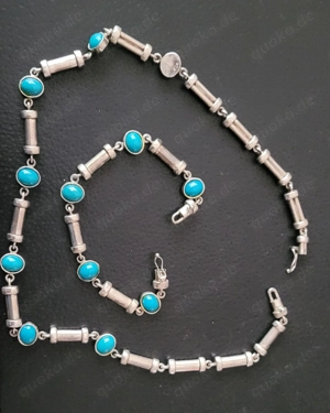 Massiver 925 Silber Türkis Navajo Indianer Schmuck Kette + Armkette