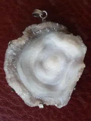 Anhänger Calcit Quarz Achat Druse gefasst 835 Silber Kettenanhänger 