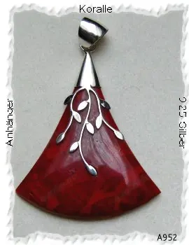Korallenanhänger, rote Koralle in 925 Silberfassng