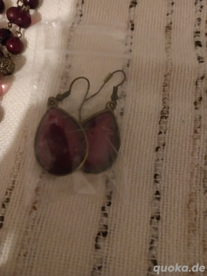 modeschmuck Set mit Kette und Ohrhänger rot  Bild 3
