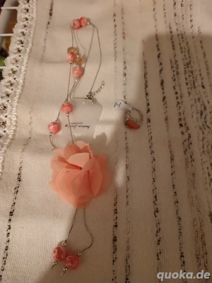 modeschmuck Set mit Kette und Ring neu rosa 