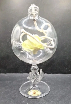 Greiner Glas Manufaktur Öllampe mit Blüte Handarbeit ca 20cm hoch