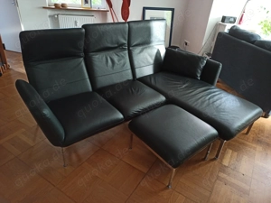 Brühl roro Dreisitzer Designer-Ledersofa mit Ottomane