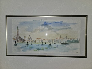Schönes, original Aquarell Venedig, signiert, handgemalt mit Goldrahmen