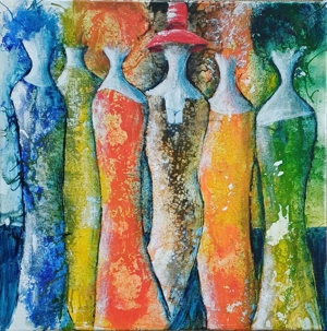 Acrylbild auf Leinwand "Gruppenbild mit Damen", 40 x 40 cm