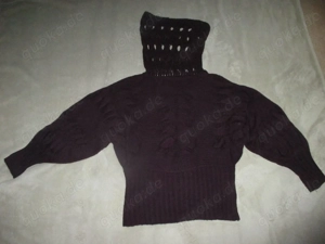 NEU DESIGNER Rollkragen Cout Out Loch Grobstrick Kuschel Wolle Pullover Gr. 36- 38  S aubergine