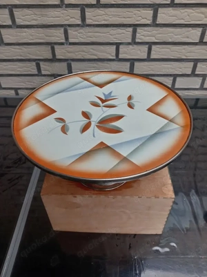 Art-Deco-Stil Keramik Tortenplatte auf Metallfuß 30er Jahre