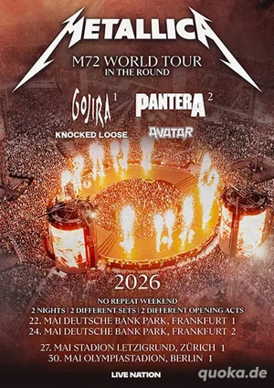 Metallica, 2 Tickets Frankfurt, 2 Tagestickets 22. & 24 Mai 2026, Stehplätze