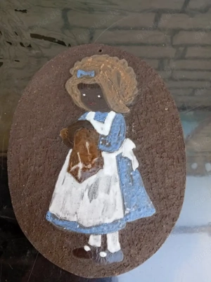 Vintage Keramik Oval Wandtafel mit ein Mädchen signiert 1984 .A.