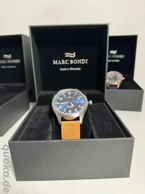 Marc Bondi Herren Uhr - Saphirglas - Edelstahl 42mm - Echtleder