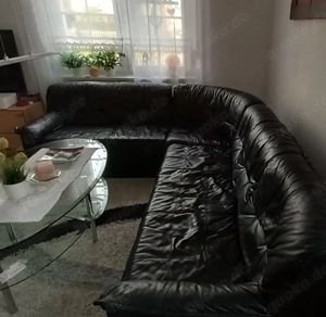 schwarze Eckledercouch