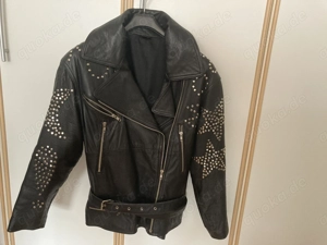 Lederjacke schwarz mit Nieten in Silber