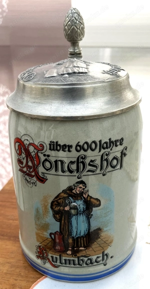 Bierkrug 600 Jahre Mönchshof Kulmbach mit Zinndeckel Sammlerstück
