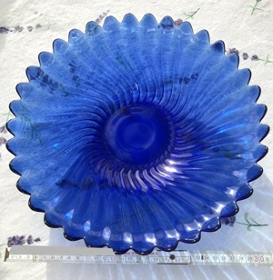 Glasschale Obstschale blau Fächeroptik