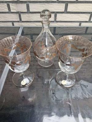 Nagel Glas + Karaffe Florenz Mundgeblasen Diamantschliff mit Gold