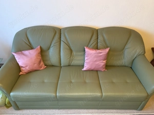Ledersofa 3 Stitzer und 2 Sessel Moosgrün Topzustand - Wohnungsauflösung