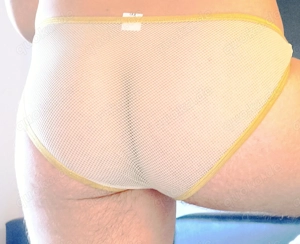 Heißer Netz-Slip mit Goldrand   Du entscheidest, wie lange ich ihn trage!