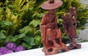 2  Stk. chinesische Holzfigur Fischer Bauer Handgeschnitzte Holzstatue Holz Deko Skutlpur 