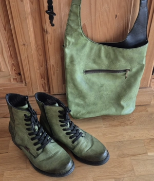 Rieker Schnürschuhe   Stiefeletten Y9718-52 Grün Größe 42 + passende Umhängetasche