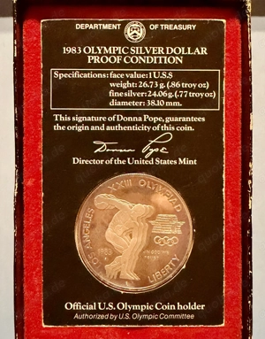 Olympic Silber Dollar 1983 Diskuswerfer 26,73 Gramm 900 1000 Feinsilber