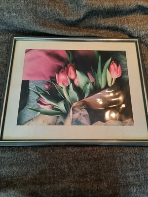 Kunstdruck Blumenmotiv im Holzrahmen mit Glasscheibe