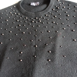 Damen - Pullover, Strickpullover, mit Perlen, schwarz, Gr. XS, ca. Gr. 34, Yessica 