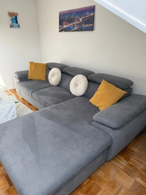 L-Form Sofa mit Schlaffunktion & Stauraum + Glastisch Bild 2
