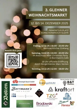 Reinigungskraft für den Weihnachtsmarkt in 41352 Glehn gesucht!  Einsatz: 12. 14. Dezember 2025