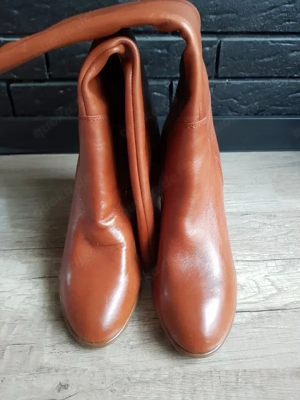 NEU Echt- Leder Langschaft High-Heels Stiefel Boots Salamander Gr. 38  5 cognac hell- braun Bild 4