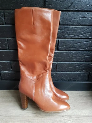 NEU Echt- Leder Langschaft High-Heels Stiefel Boots Salamander Gr. 38  5 cognac hell- braun Bild 3