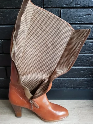 NEU Echt- Leder Langschaft High-Heels Stiefel Boots Salamander Gr. 38  5 cognac hell- braun Bild 5