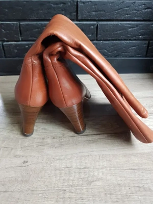 NEU Echt- Leder Langschaft High-Heels Stiefel Boots Salamander Gr. 38  5 cognac hell- braun Bild 7
