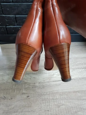 NEU Echt- Leder Langschaft High-Heels Stiefel Boots Salamander Gr. 38  5 cognac hell- braun Bild 6