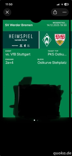 Werder Stuttgart 2 Stehplätze Ostkurve
