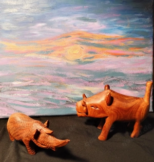 Aus Holz geschnitzte Wildtiere - Afrikanische Handwerkskunst Vintage ende der 50'er Jahre.