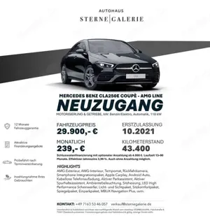 Mercedes-Benz CLA 250 E/AMG-LINE/AMBIENT/TEMPOM/RÜCKFAHRK LED
