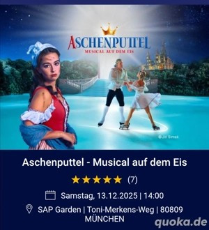 4 Tickets Aschenputtel  Musical auf Eis München 13.12.2025 