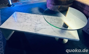 Couchtisch Marmor Carrara Massiv Weiss Grau Glas Drehplatte Klassiker Design 80er Designerstück 