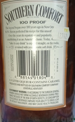 Southern Comfort 100% proof 1 Liter  Rarität (50% Alkohol).  Ungeöffnet Bild 4