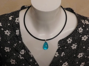 Halskette Blau Tropfen mit Kautschuk band 3mm 