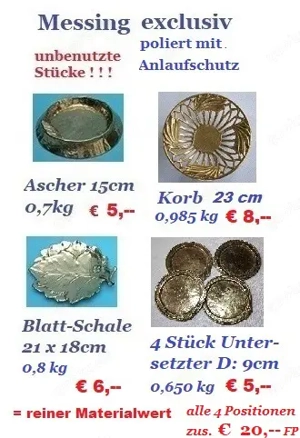 Messing - DEKO - Vitrinensrücke - Ascher - Dose - Körbe - Krüge - Schalen + + +