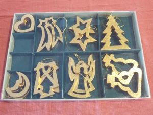 16x goldene Holz Weihnachts-Anhänger Engel Sterne Christbaum TCM