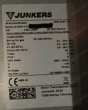 Junkers Gastherme Brennwert Therme Cerapur HM ZWB ZSB 24-5C 23  Bj. 2021