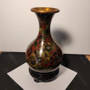 China -  Vase aus Emaille mit Sockel - Cloisonné - Vintage aus den 60-70er Jahre 