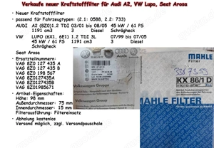 Verkaufe neuer Kraftstofffilter für Audi A2, VW Lupo, Seat Arosa