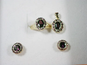 NEU: Set 585 Gold, Ring Gr. 18+Ohrstecker+Anhänger mit Rhodolith