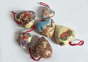 14 Weihnachtskugeln-Herzen Pappmarche Christbaumschmuck Nostalgie   6-7-8-10 versch.Motive 70er 